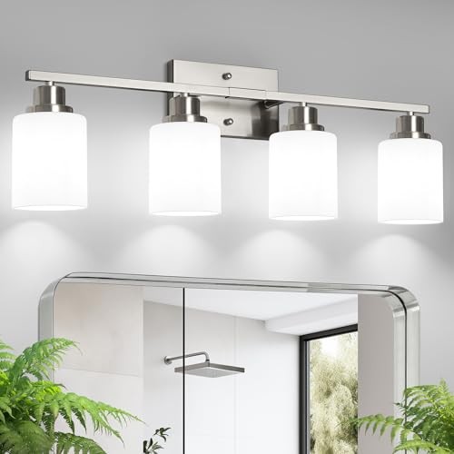  Bathroom Light Fixtures Vanity Light Over Mirror Wall 4-Light Brushed Nickel