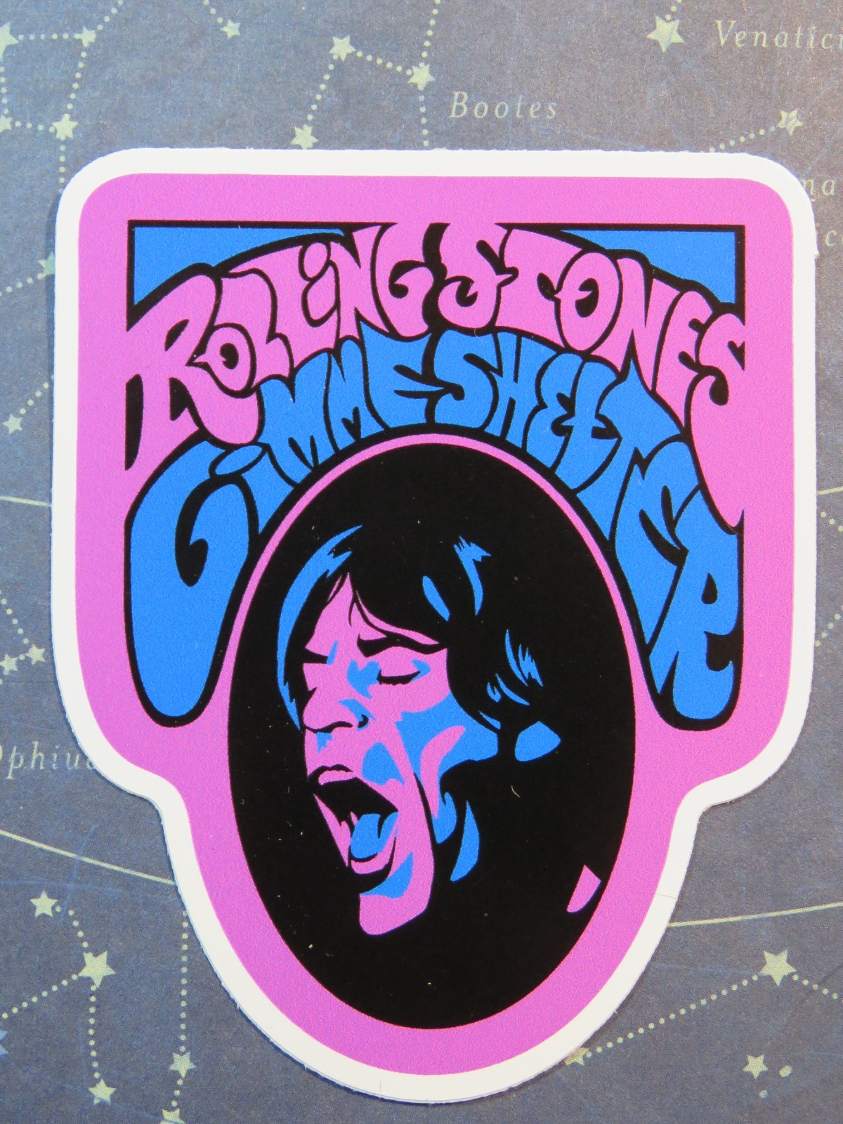 3.5" MUSIC STICKER; ROLLING STONES: English Rock Band Since 1962 ~ Gimme Shelter