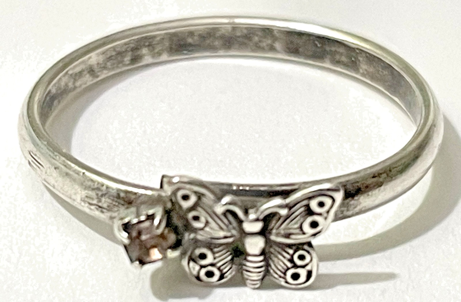 Vintage Sterling Silver Adjustable Butterfly Ring with Pink Stone.