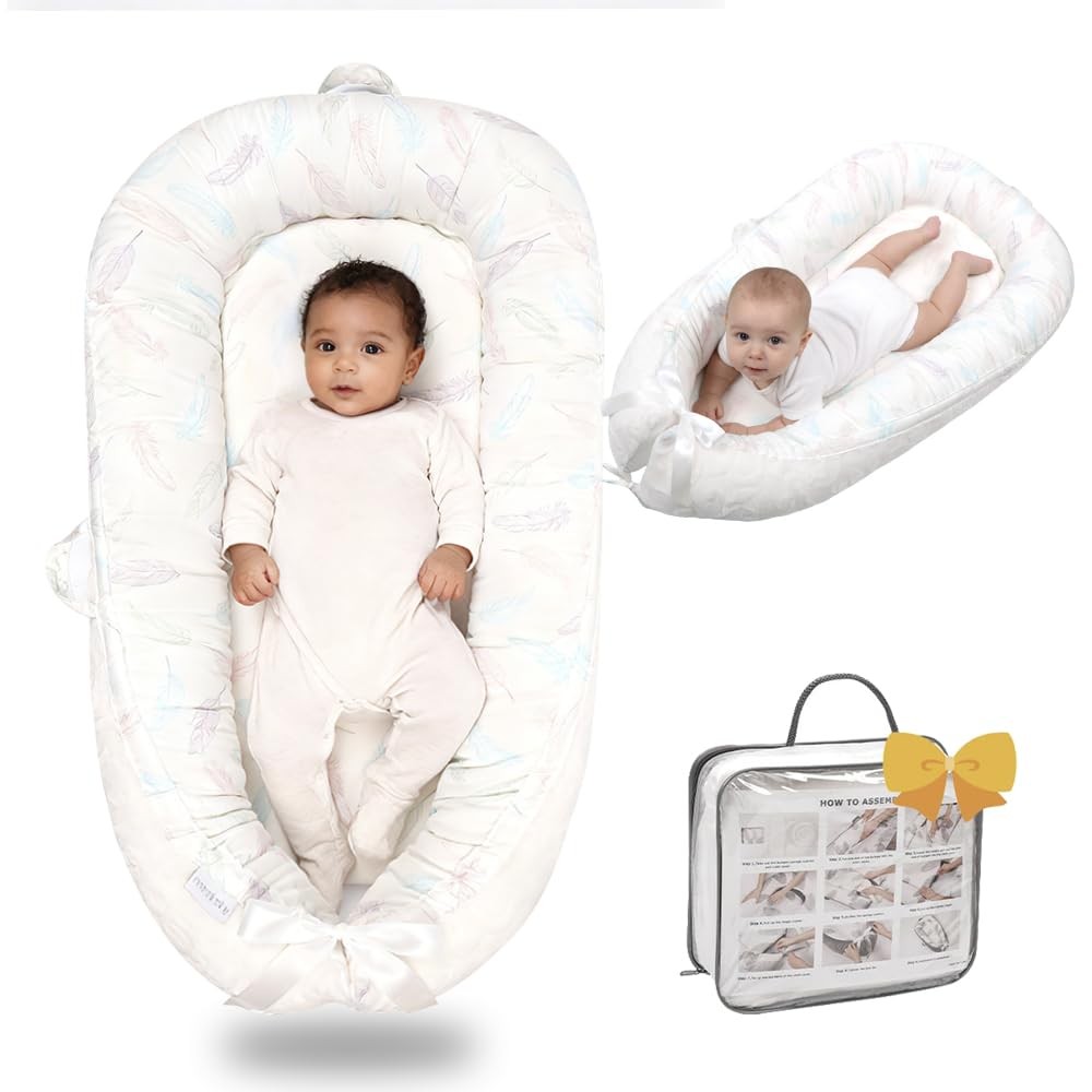 Baby Lounger-Breathable and Soft Organic 100% Cotton, Portable Infant Lounger...