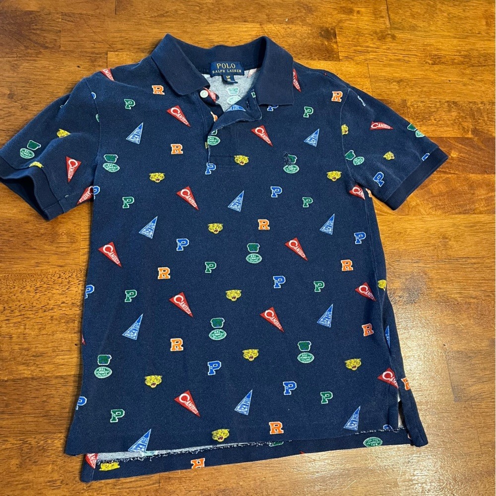 Polo Ralph Lauren Kids Polo Shirt with Colorful Flags size small 8 100% cotton
