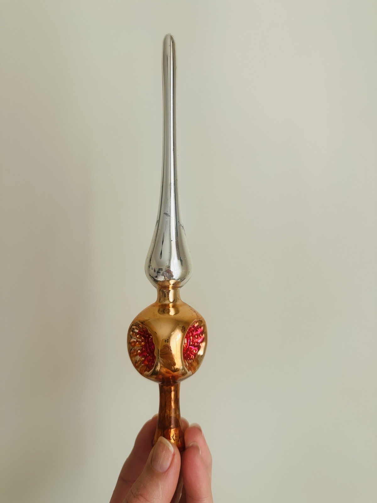 Vintage Glass Christmas Tree Topper 9”Red Reflector Mercury Glass Final Top