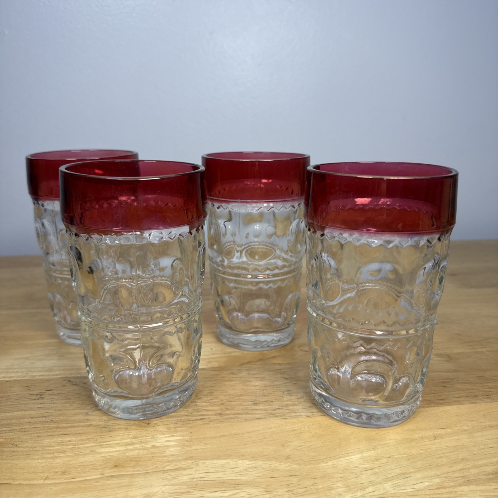 Vintage Tiffin Franciscan Kings Crown Ruby Flashed Top Highball Glass Set Of 4