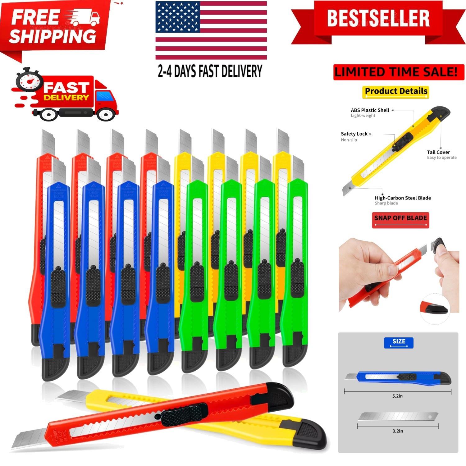 DIYSLEF Knife 16-Pack Box Cutter Retractable, Box Knife Perfect for Home, Off...