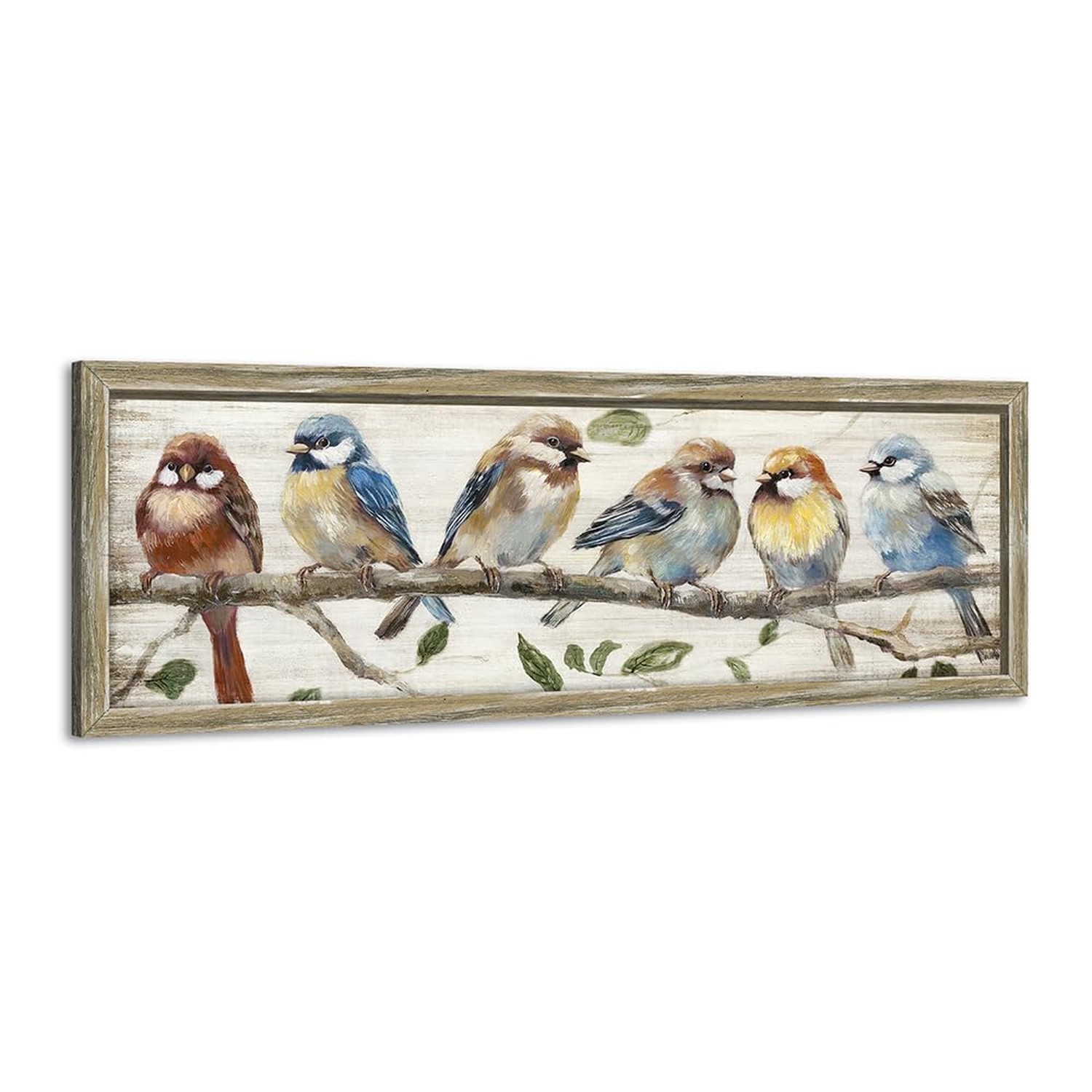 Colorful Bird Framed Wall Art: Cute Chickadee Wooden Painting Vintage Sparrow...