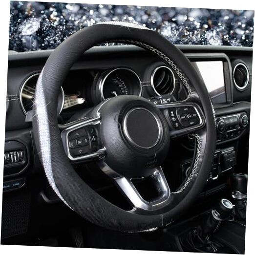 KAFEEK Bling Diamond Steering Wheel Cover Microfiber Leather white diamond