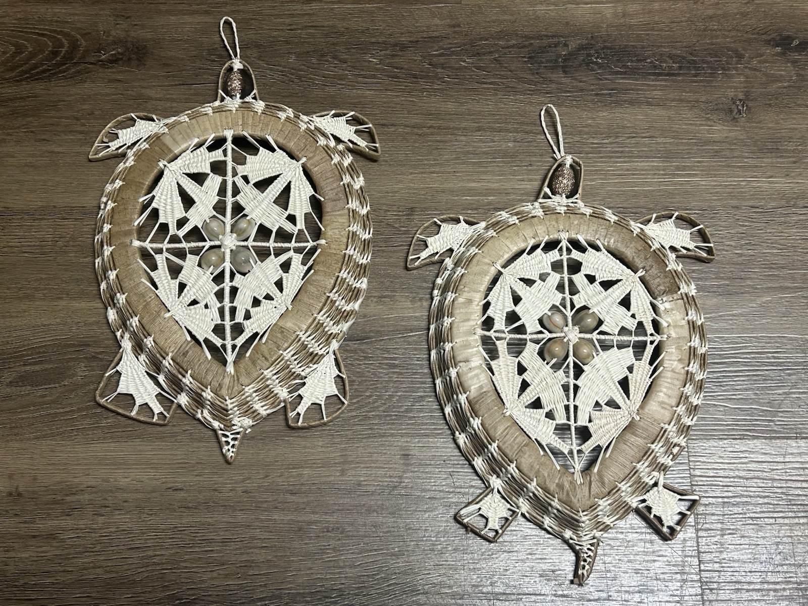 Marshall Island Woven Cowrie Shell Hand Made Wall Hangings Sea Turtles
