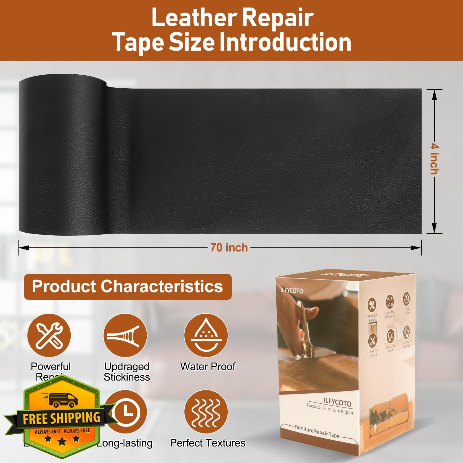 ILFYCOTO Leather Repair Patch Tape 4x70 Inch Light Grey #2 Couch