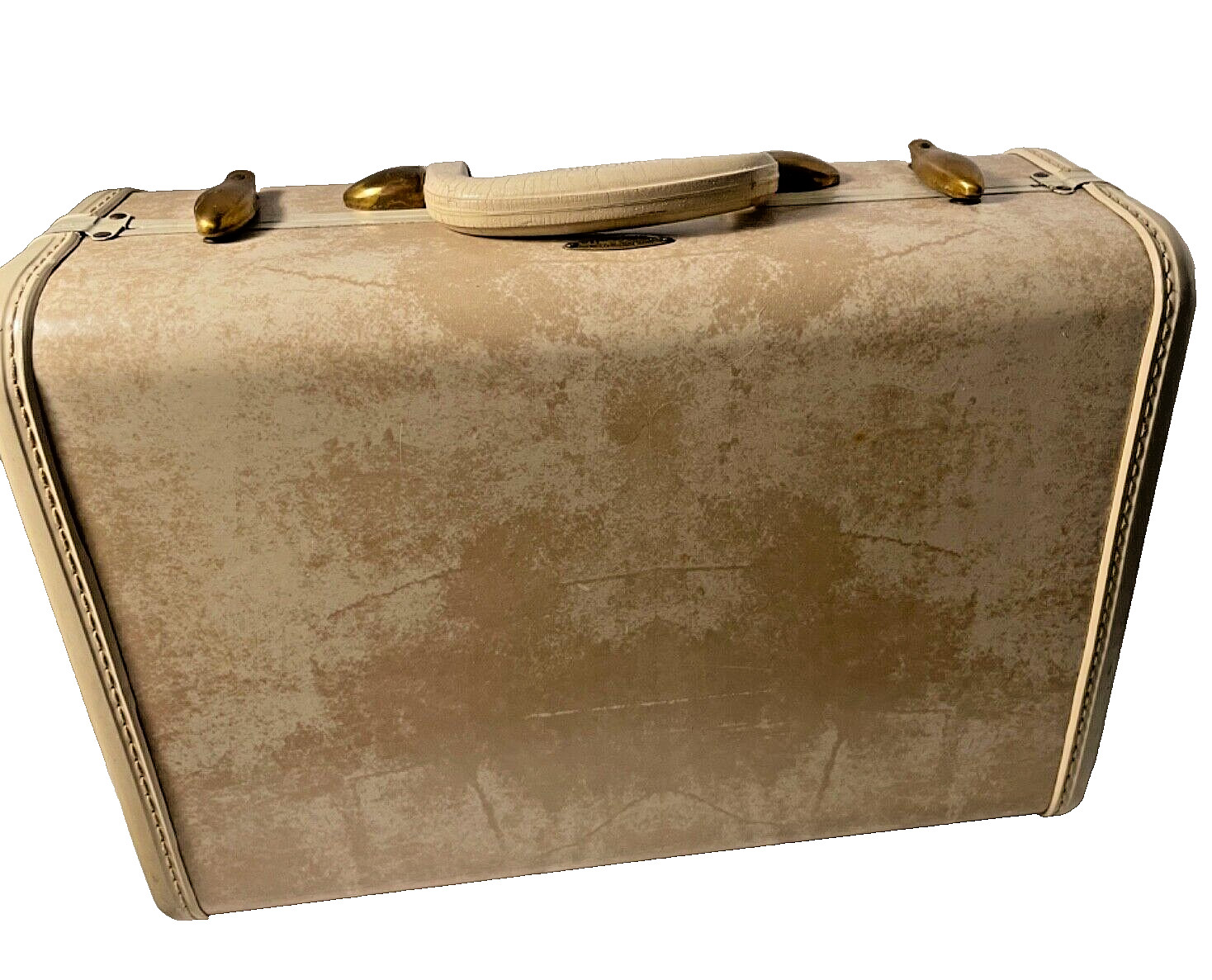 SAMSONITE #4521 BEIGE/TAN MARBLE HARD TRAIN 21" x13"x 7" SHWAYDER SUITCASE 1950s