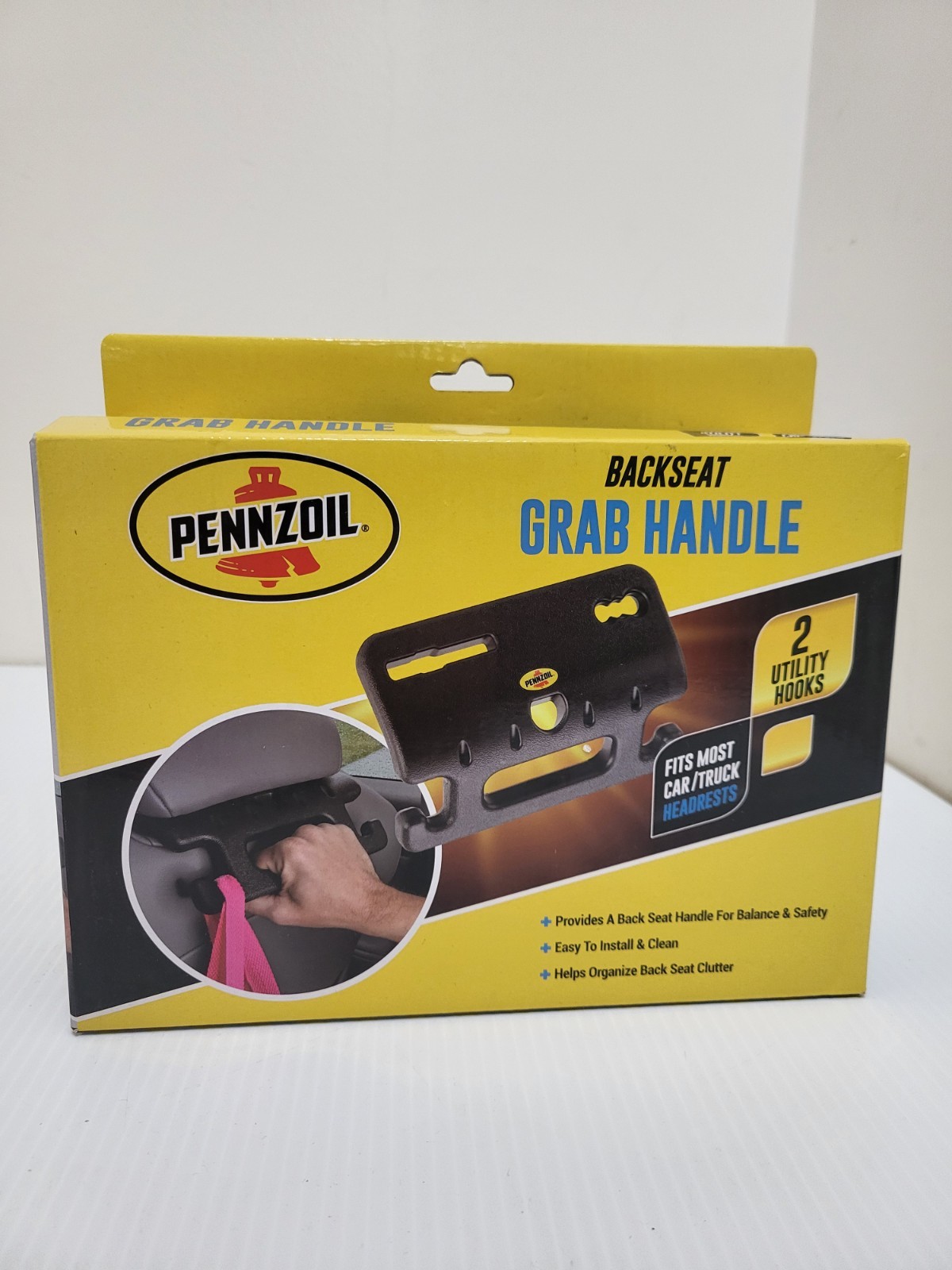 Pennzoil Headrest Car Backseat Grab Handle with 2 Headrest Hooks For Car - Purse