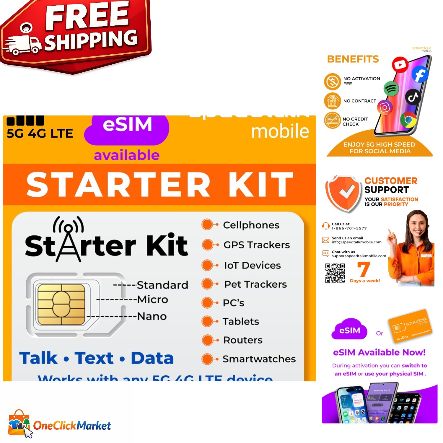Speedtalk Mobile 3-in-1 SIM Starter Kit - High-Speed Plans from $5 Monthly
