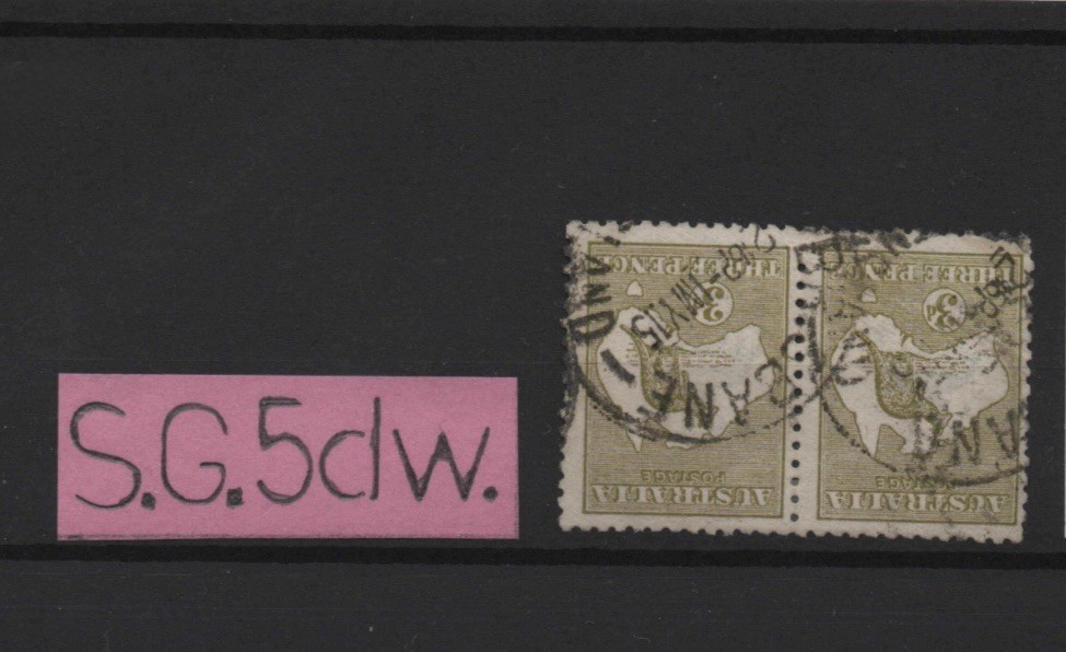 Australia Kangaroo & Map Stamp 3d SG 5dw Strip of 2 - Watermark Inverted - Used