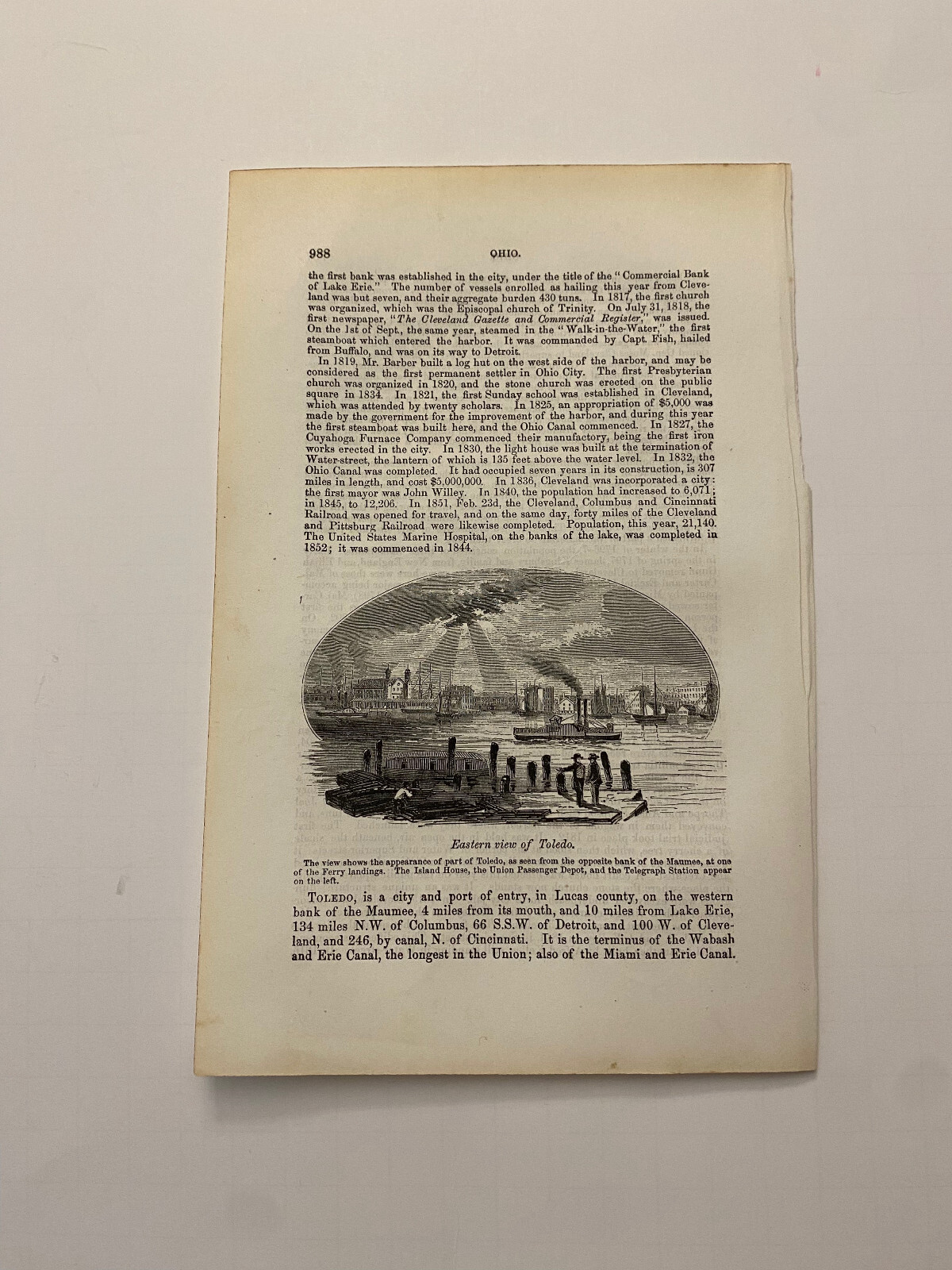 Toledo Ohio Ferry Landing Island House Telegraph Station c. 1875 Engraving