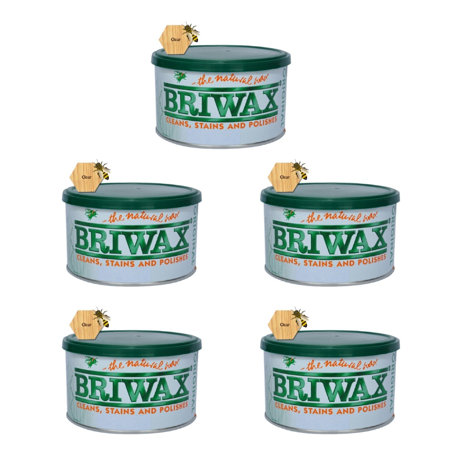 Clear, 16 Oz. Furniture Wax Polish by Briwax, Cleans, Stains & Polishes (5 Pack)