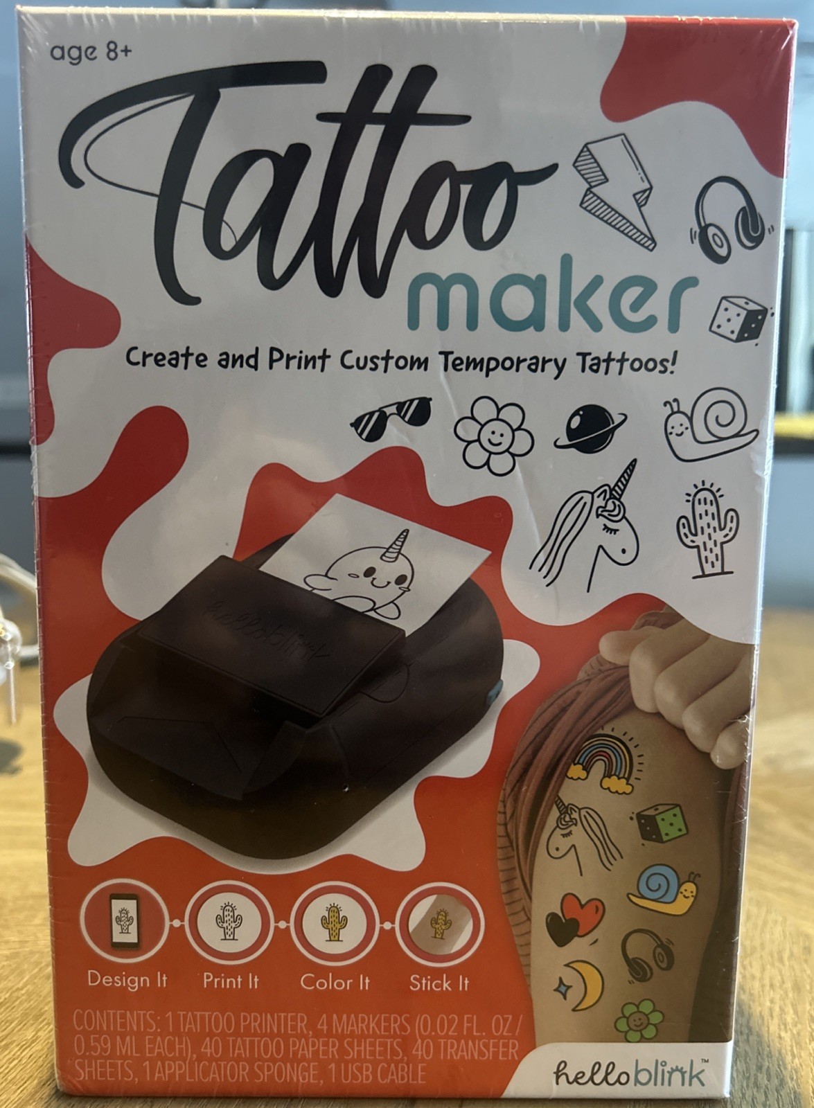 New Sealed Hello Blink Tattoo Maker Create and Print Temporary Tattoos