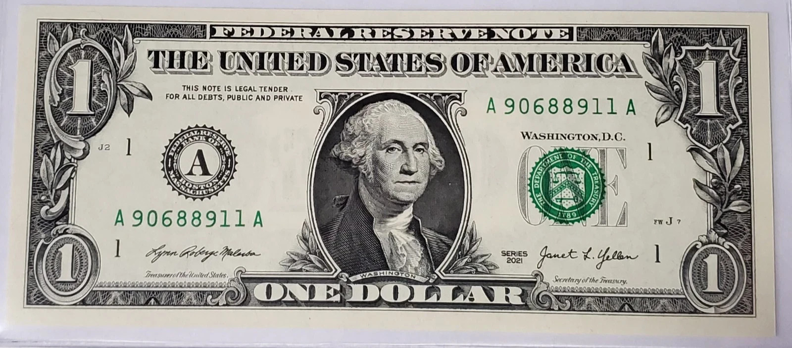 $1 Bill 2021 Fancy Serial Number Flipper (Only 0,1,6,8,9) - A 90688911 A UNC