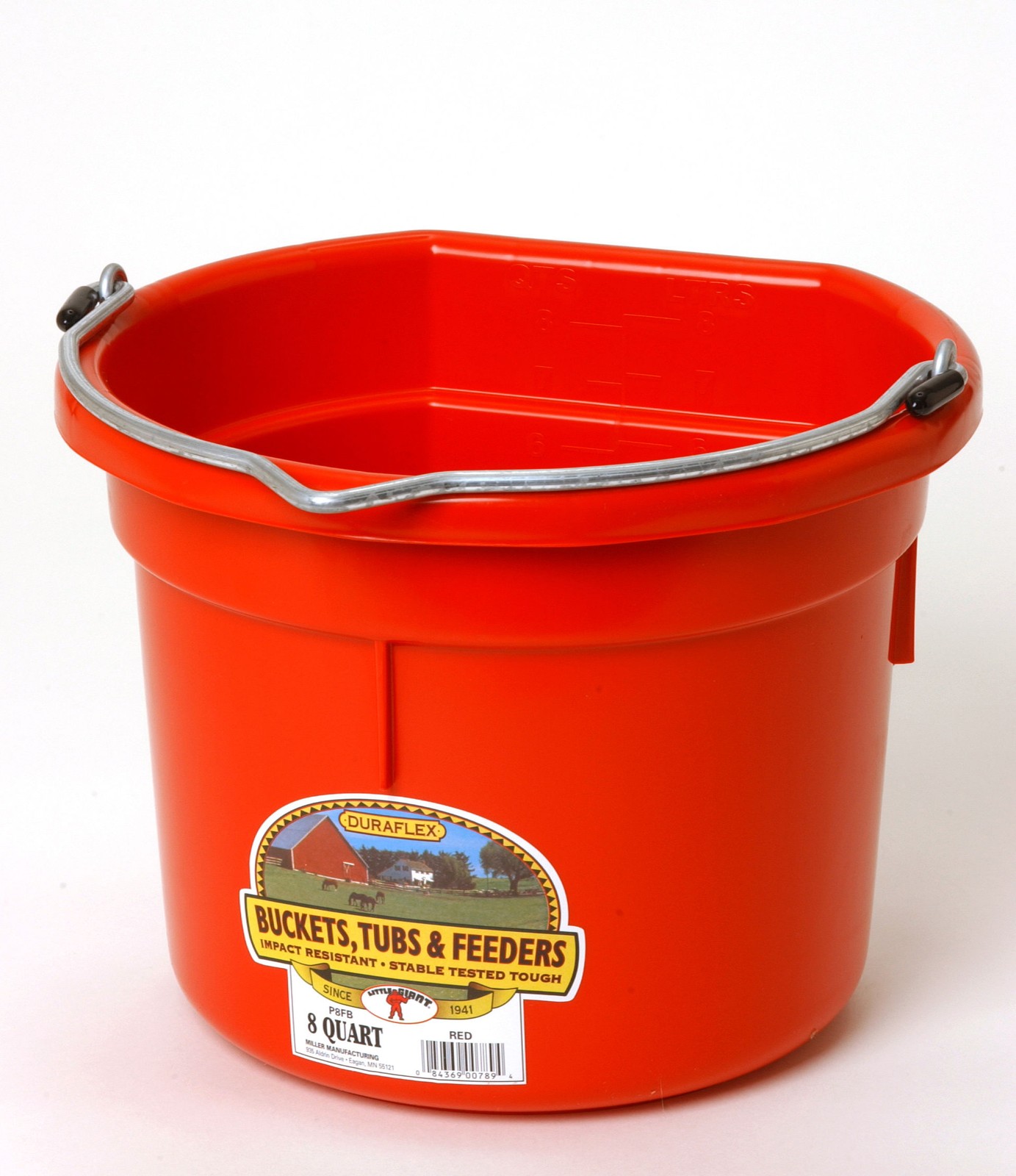 Miller Manufacturing Red Plastic 8 Quart Flat Back Pail P8Fb