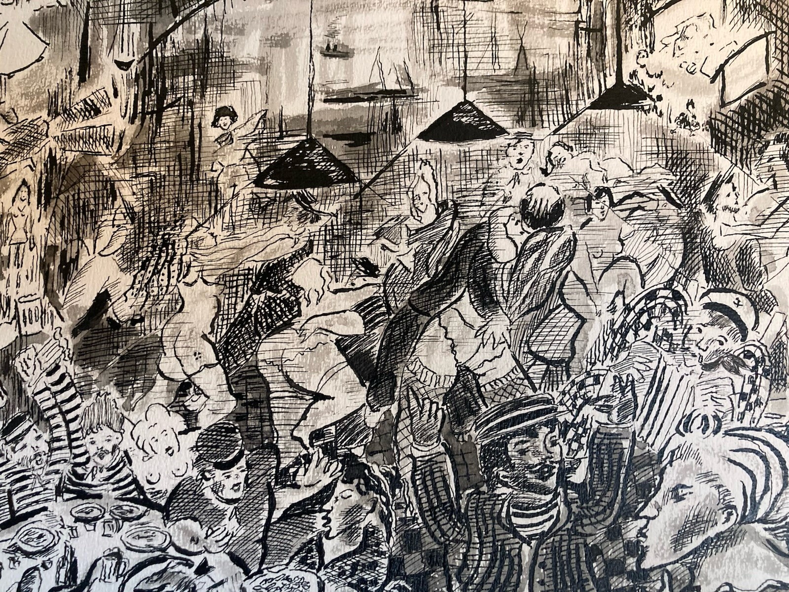 Beautiful Ink Painting Tavern Scene Bar China Asia To Identify Art 1980 XXth