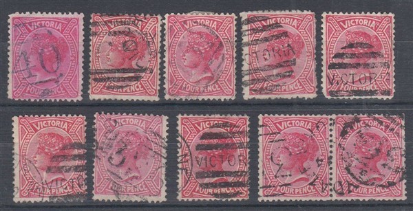 AUSTRALIA VICTORIA 1880-84 4d. RED (x10) (ID:131/D45164)