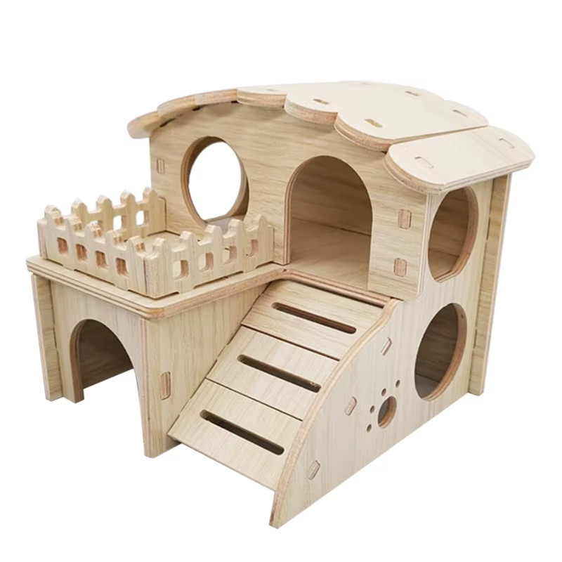 Pet Small Animal Hideout Hamster House Luxury Two Layers Wooden Climbing Playing