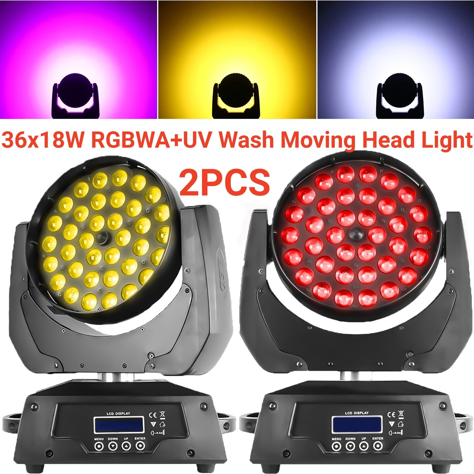2PCS 648W RGBWA+UV Wash Zoom Moving Head Light 36x18W LED DMX Beam Stage Light