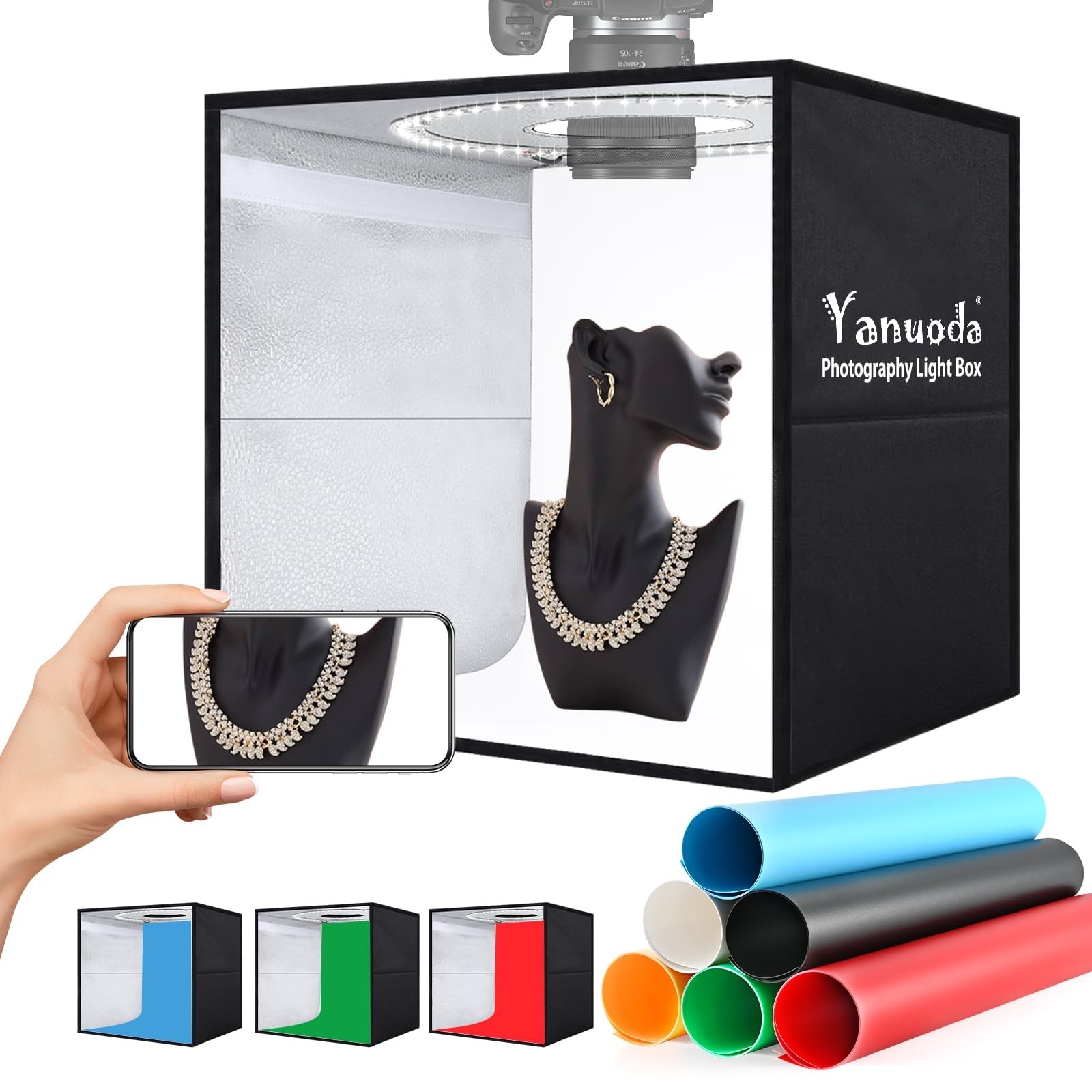 Photo Studio Light Box, Dimmable Shooting Tent Kit - 12"x12"x12" Foldable Lig...