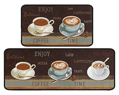 Coffee Kitchen Rug Set 2 Pieces, Farmhouse Kitchen Sink Rugs and Mats Coffee 1
