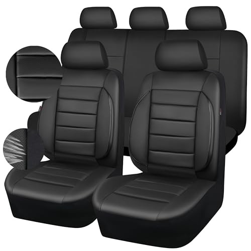  Leather Seat Covers Full Set Universal Water Resistant 3D Foam Back All Black