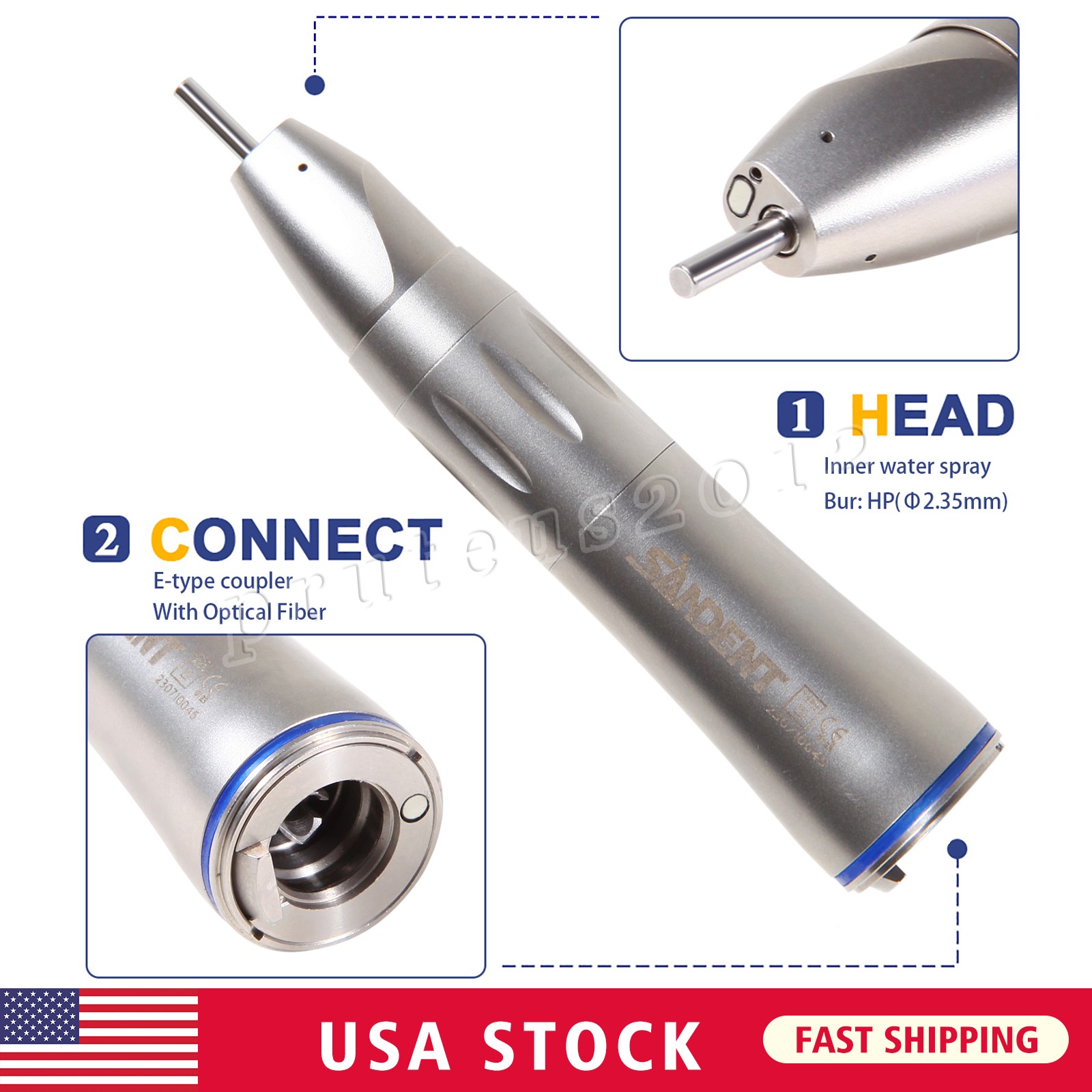 SANDENT Dental 1:1 Fiber Optic Surgical Straight Low Speed Handpiece Inner-Spray