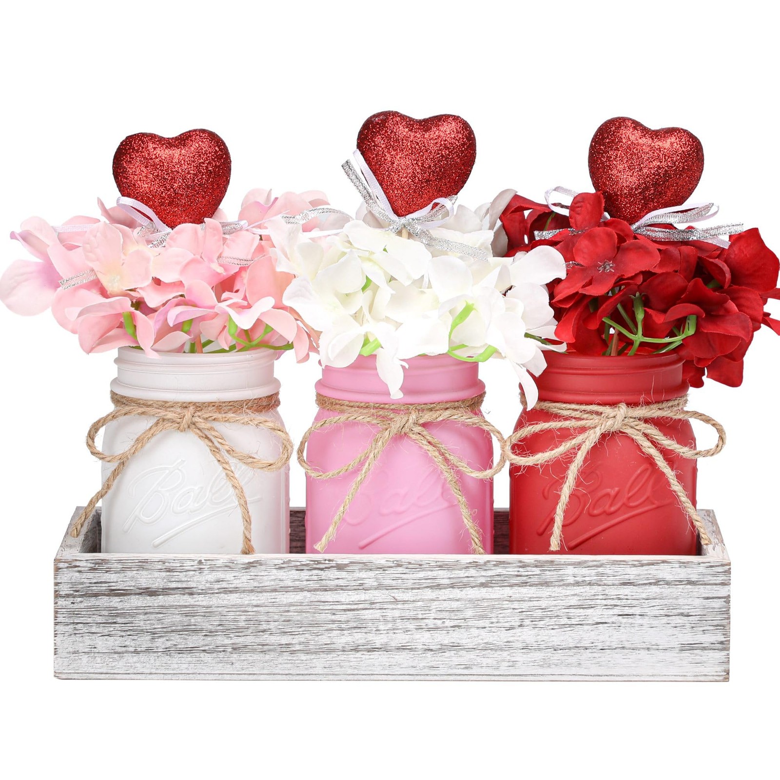 Valentines Decor Women: Red Mason Jars, Anniversary, Table Centerpiece Gift