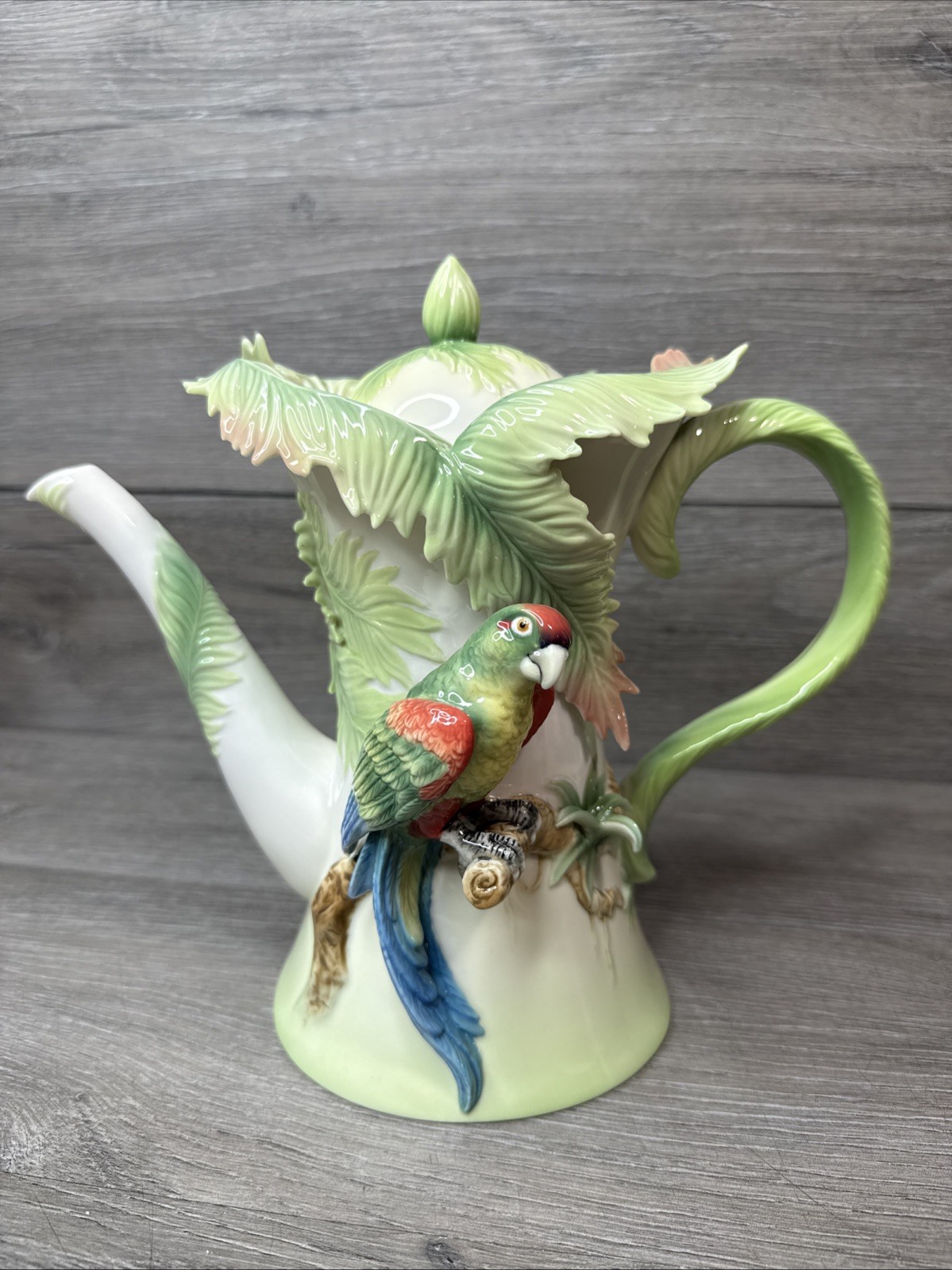 Franz Porcelain Parrot Teapot Amazon Rain Forest FZ00833