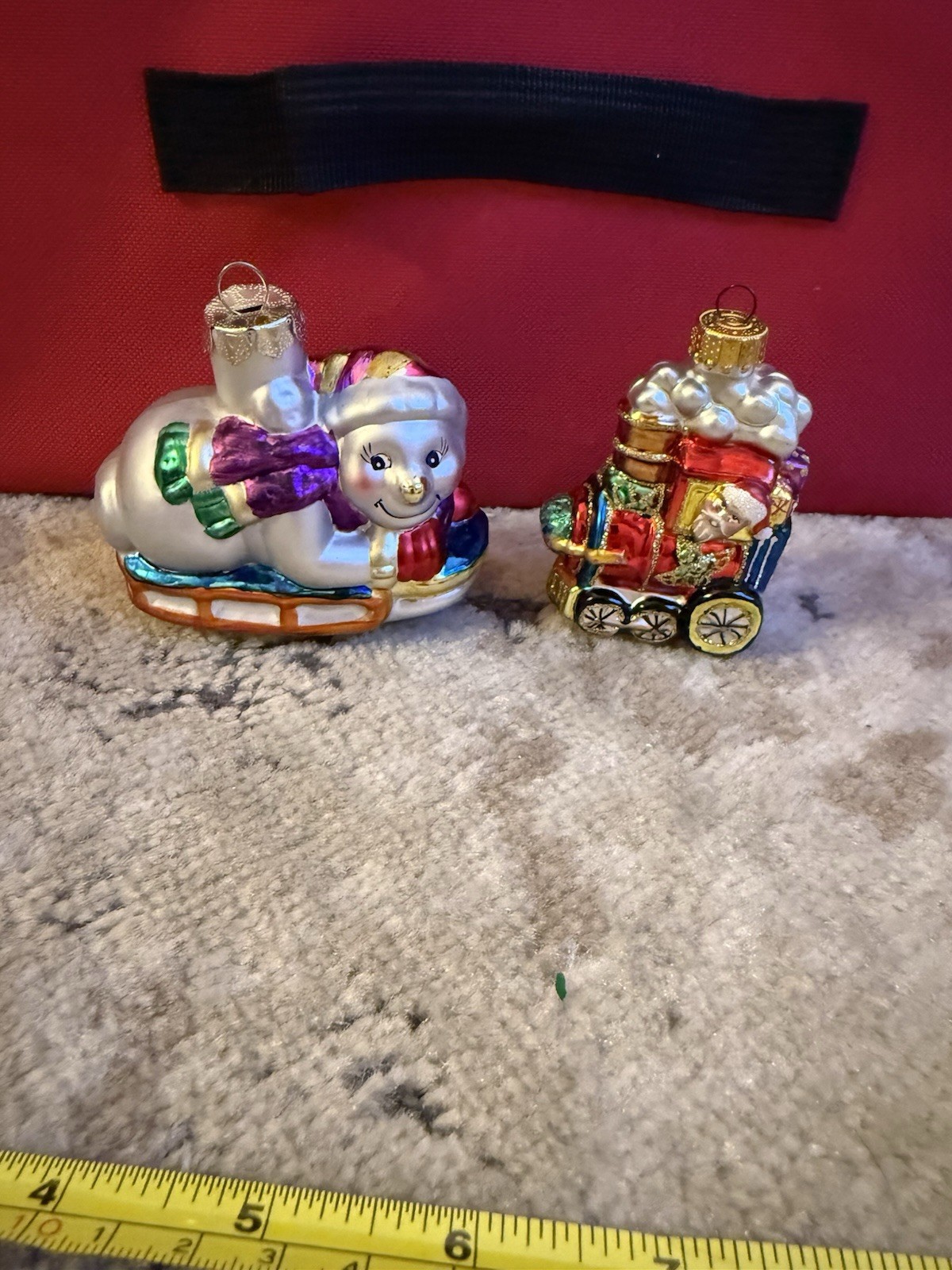Snowman On A Sled Glass & Train Gem Sized Christmas ornament Similar to Radko