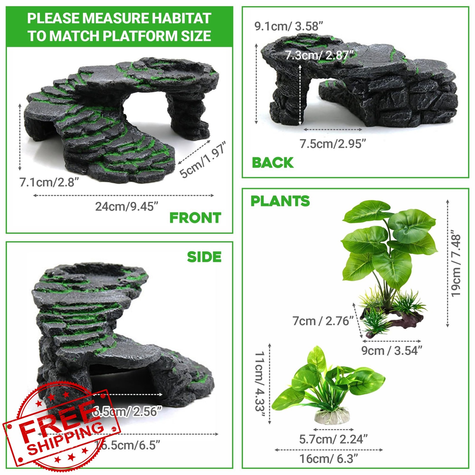 GOZILLA Turtle Basking Platform Reptile Hideout Resin Aquarium Decor M Kit