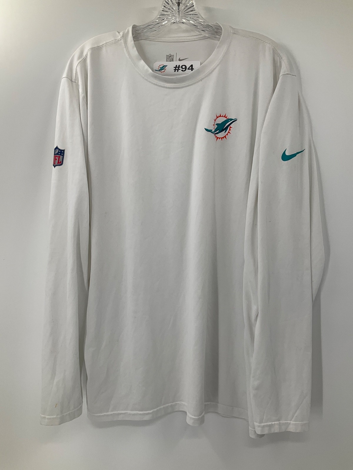 #94 MIAMI DOLPHINS GAME USED NIKE LONG SLEEVE SHIRT SIZE: 2XL