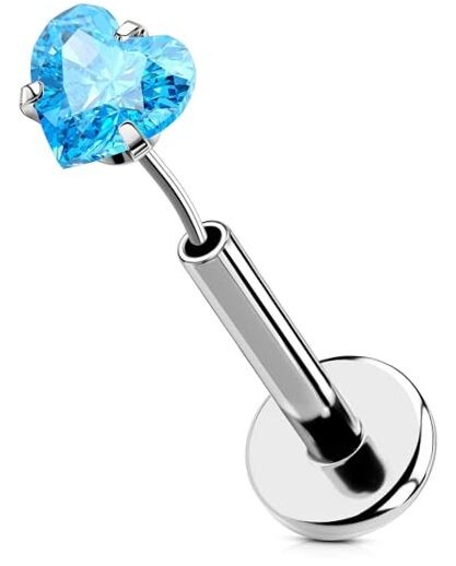  Lip Rings, G23 Solid Titanium Lip Piercing Jewelry, Opal Internally Blue