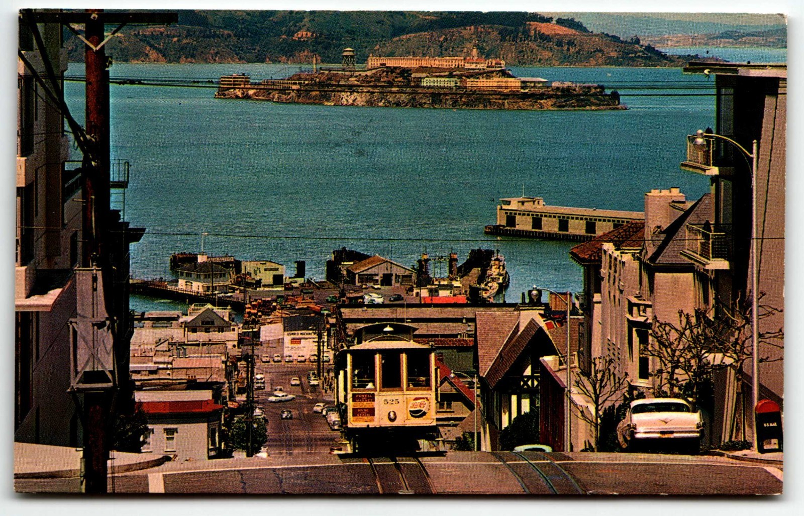 Postcard San Francisco Cable Car Alcatraz Hyde St Hill California CA PM 1967