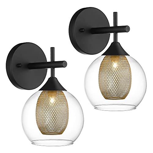 Black Wall Sconce Set of 2, Bathroom Vanity Light Fixture with 1-Light, 2-Pack