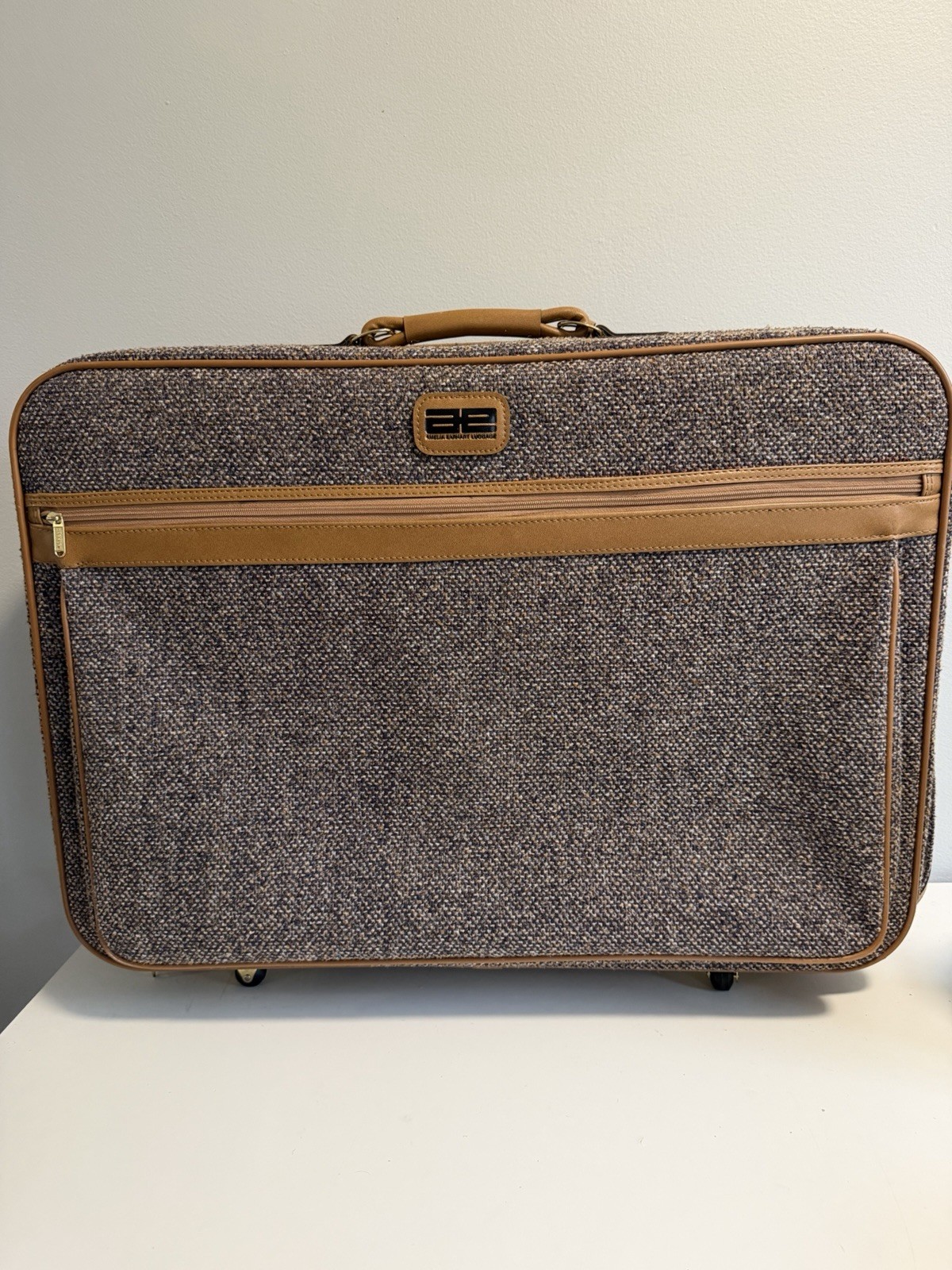 Amelia Earhart Tweed Suitcase Luggage Tan Vintage 80s Lock - No key