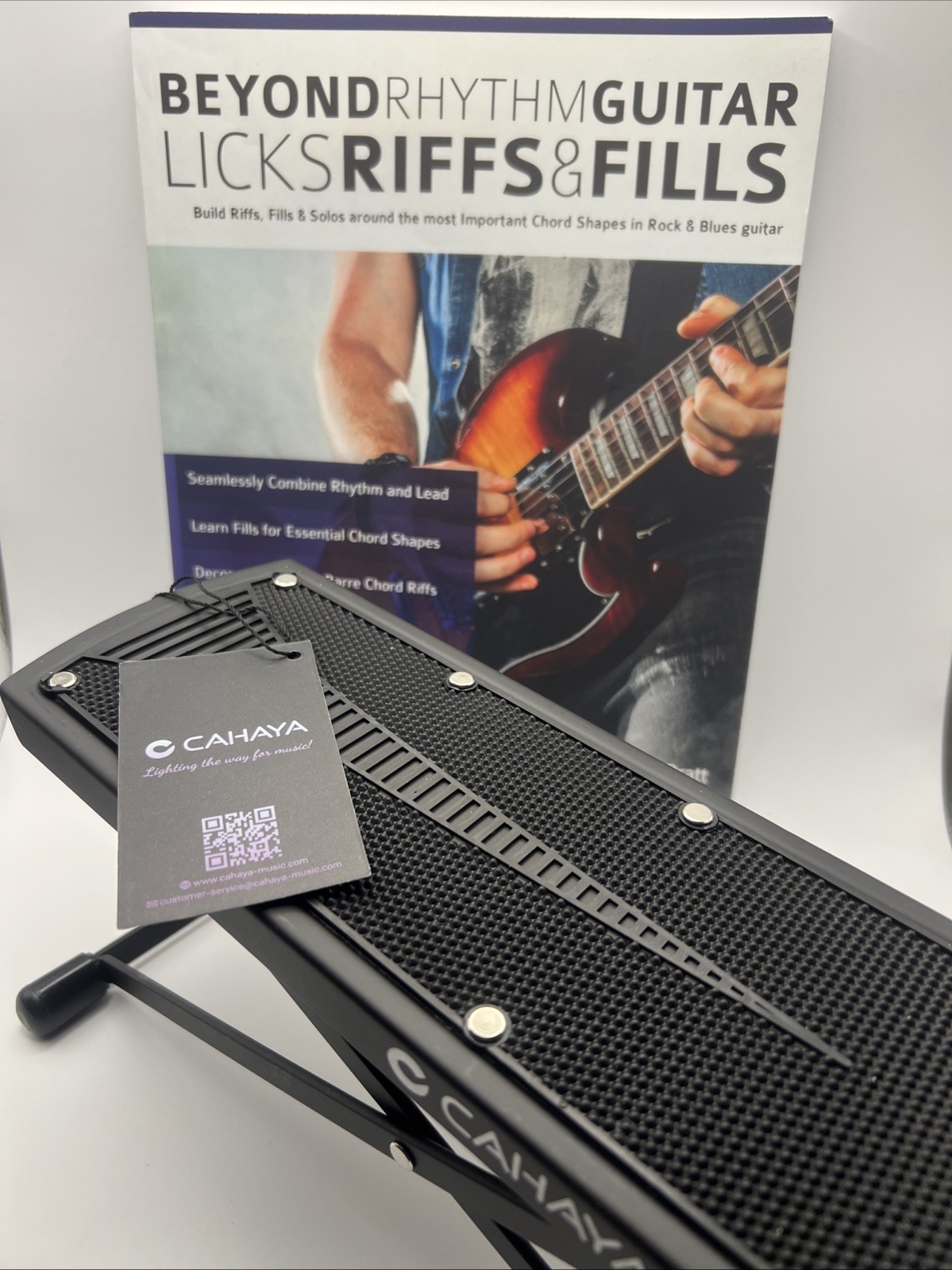 CAHAYA Guitar Foot Stool: 6 Position Height Rest Medium, Black  W/Free Riff Book