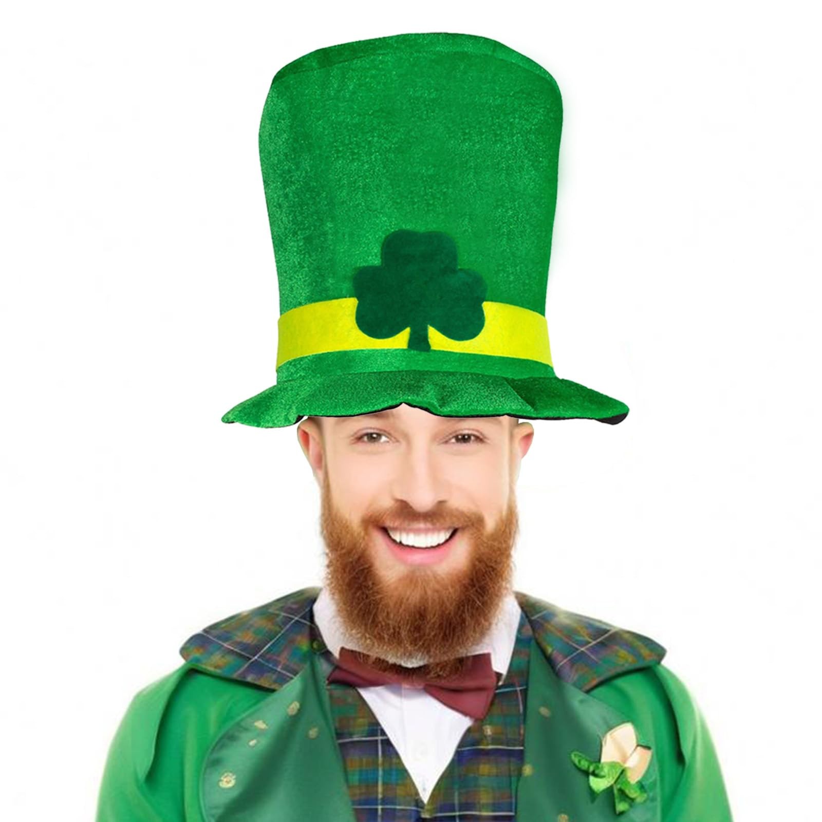 SYQBR Shamrock Green Top Hat for St. Patrick's Day, Velvet Leprechaun 