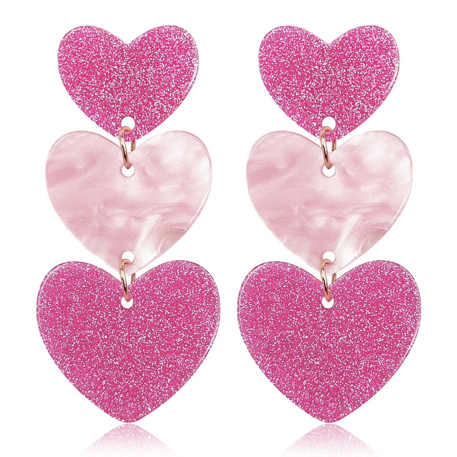 Heart Earrings for Women Cute Love Valentines One Size Fits ALl, Pink & Red 