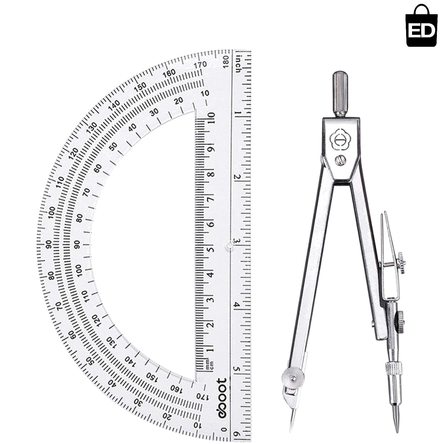 Portable Compass with 6 Inch Protractor - Essential Student Geometry Tools