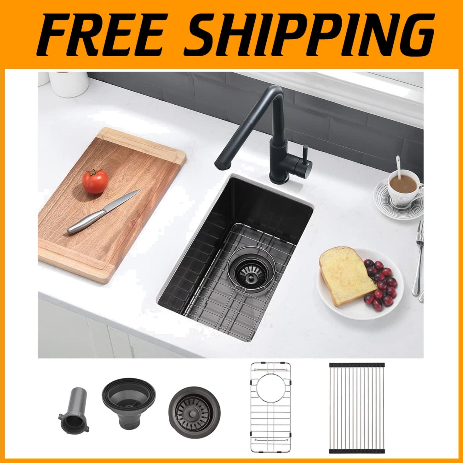 10" Black Undermount Bar Sink - 16-Gauge Stainless Steel