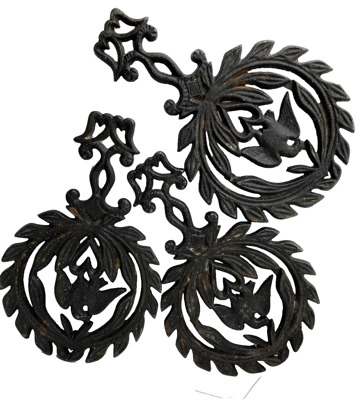 3 Vintage Wilton Cast Iron Trivet JZH 1949 Eagle Heart 8"