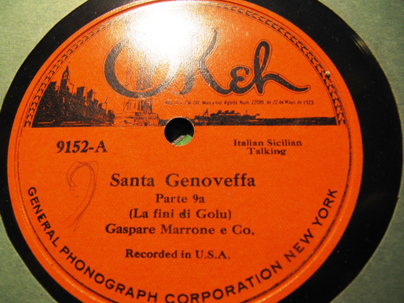 1923 ITALIAN COMIC GASPARE MARRONE Scena Siciliana SANTA GENOVEFFA OKEH 9152