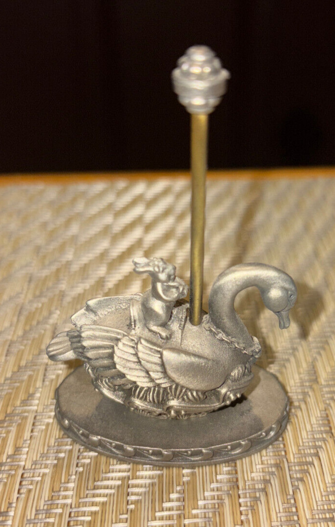 Vintage 3" 1984 Hudson Fine Pewter Carousel Swan w/ Rabbit #3282 USA
