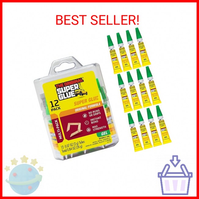 Super Glue Gel, 2 Gram Tubes, 12-Pack, Clear, Instant Bonding, Fast Dry, Cyanoac