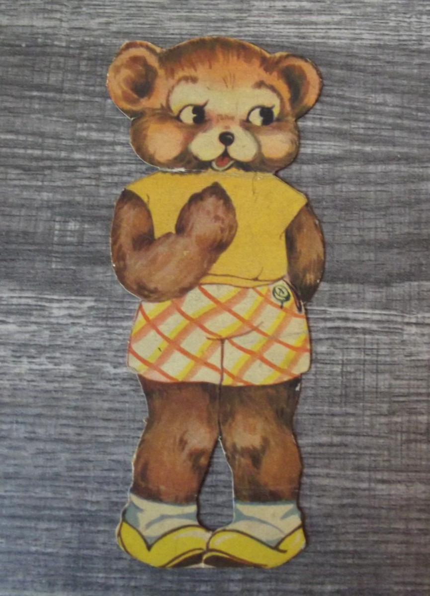 Cute Die Cut Dressed Teddy Bear-Paper Doll ?-Vintage Anthropomorphic Animal