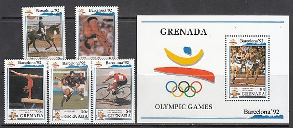 Grenada - Mail 1990 Yvert 1949/53 + H 252 ** Barcelona Olympics