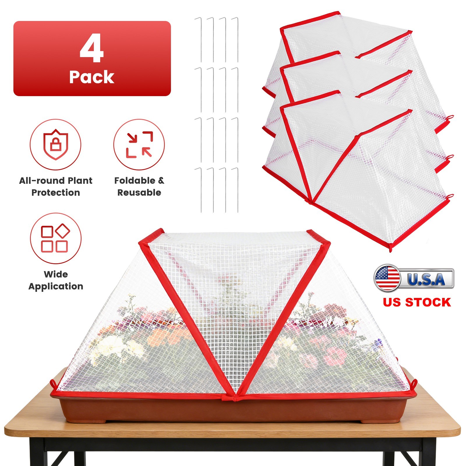 Garden Row Accelerator Plant Covers - 4Pack Net Cage Guard